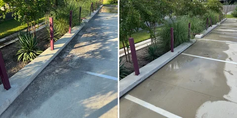 Professional parking lot cleaning before and after by Stonevale Exterior Co.